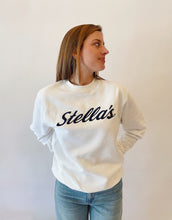 Load image into Gallery viewer, Stella&#39;s Embroidered Crewneck Sweatshirt White with Navy Embroidery