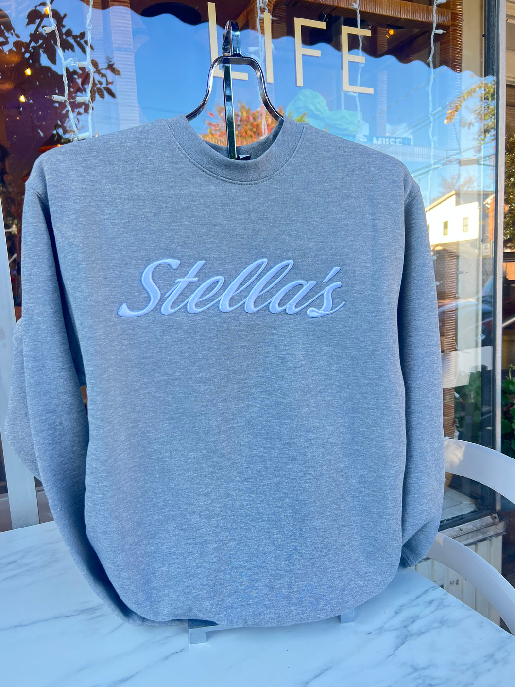 Stella's Embroidered Crewneck Sweatshirt Gray with White Embroidery